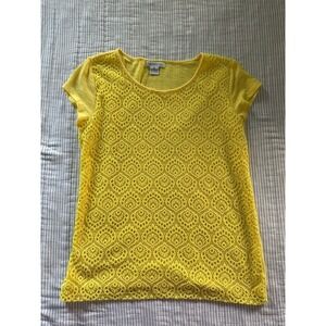 Liz Claiborne Women's Yellow Short Sleeve Crocet Top, Size M Preppy Casual